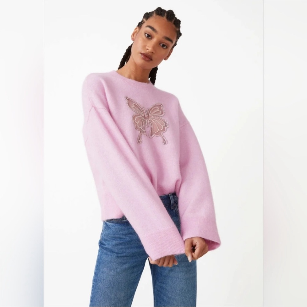 & Other Stories Pink Butterfly Sweater